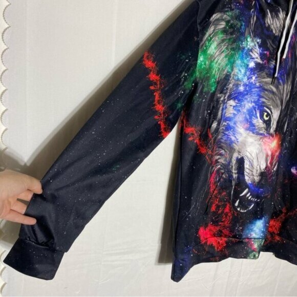 Black Red Multicolour Wolf Galaxy Hoodie XL - Picture 11 of 15